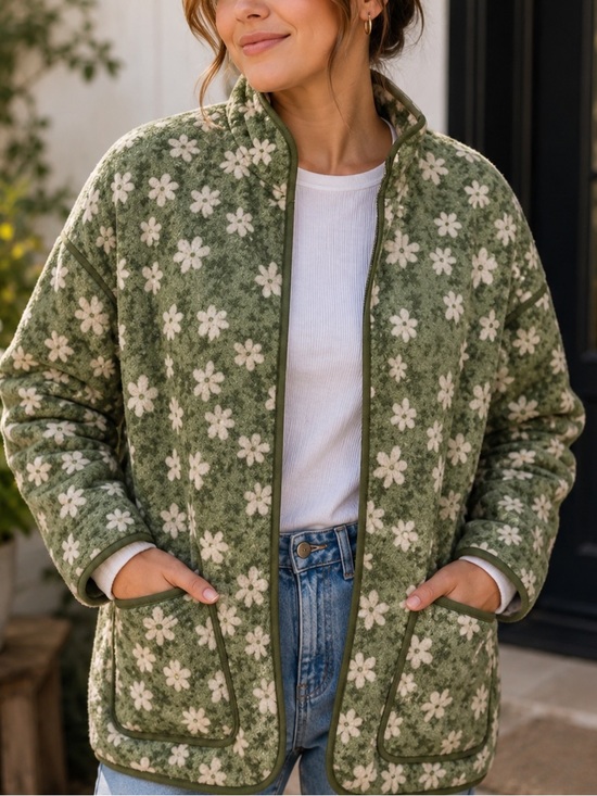 Sabrina Lauren Jackets & Blazers - SABRINA LAUREN- NWT Reversible Green Floral Open Front Jacket Size Petite Med